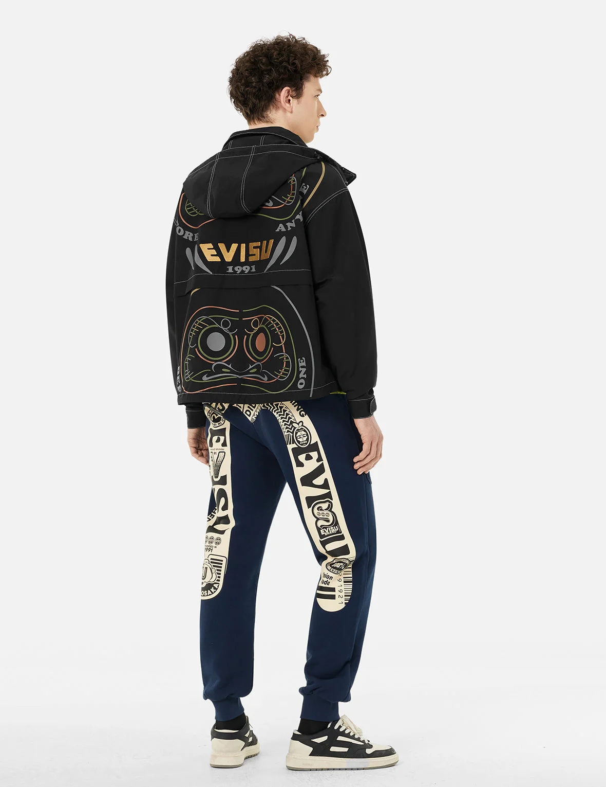Daruma Print and Logo Appliqué Relax Fit Hooded Jacket - Image 4