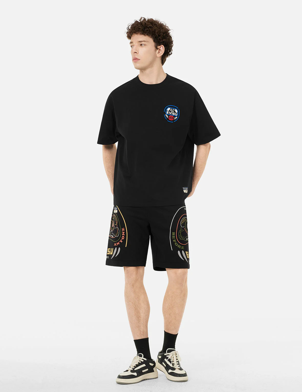 Daruma Print Regular Fit Sweatshorts - Image 3