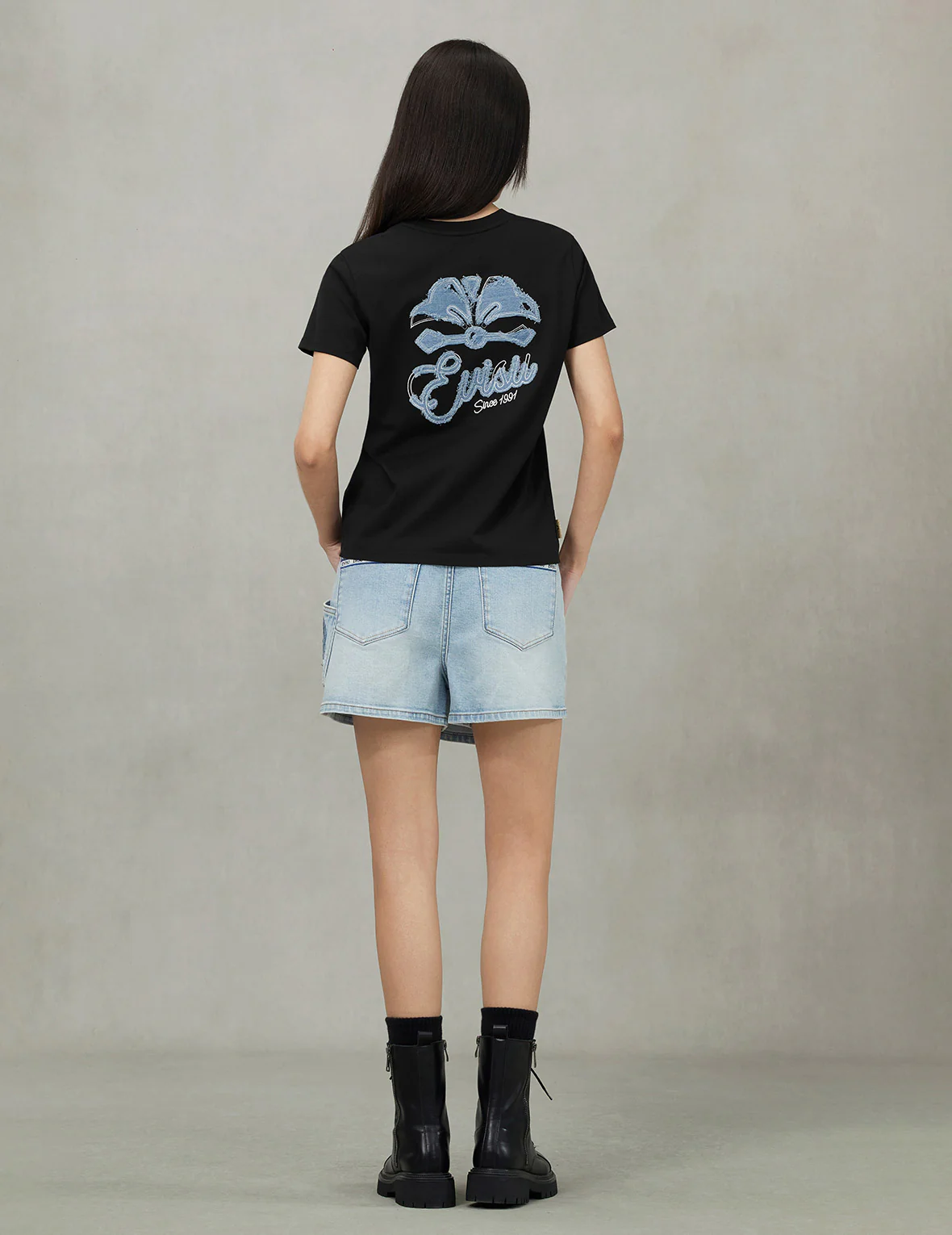 Deconstructed Denim Applique Embroidery Regular Fit T-Shirt - Image 6
