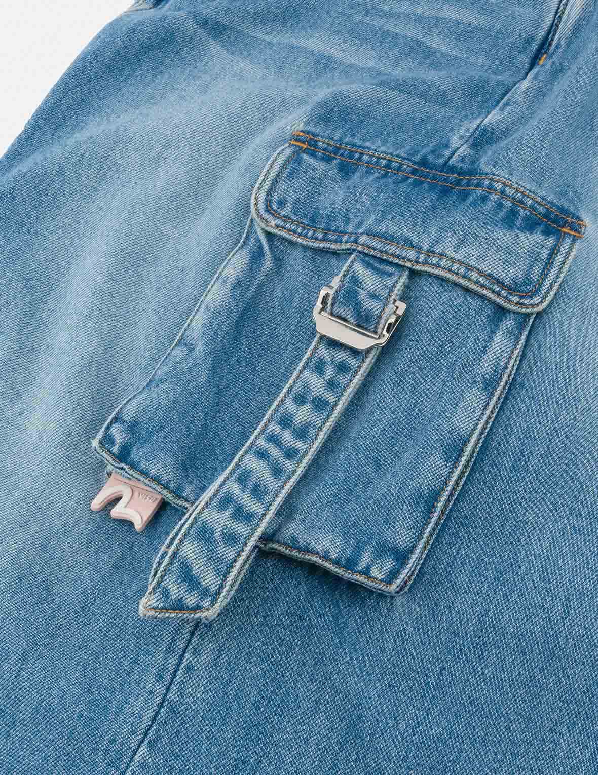 Deconstructed Inserted Seagull Embroidery Fashion Fit Denim Cargo Skirt - Image 12