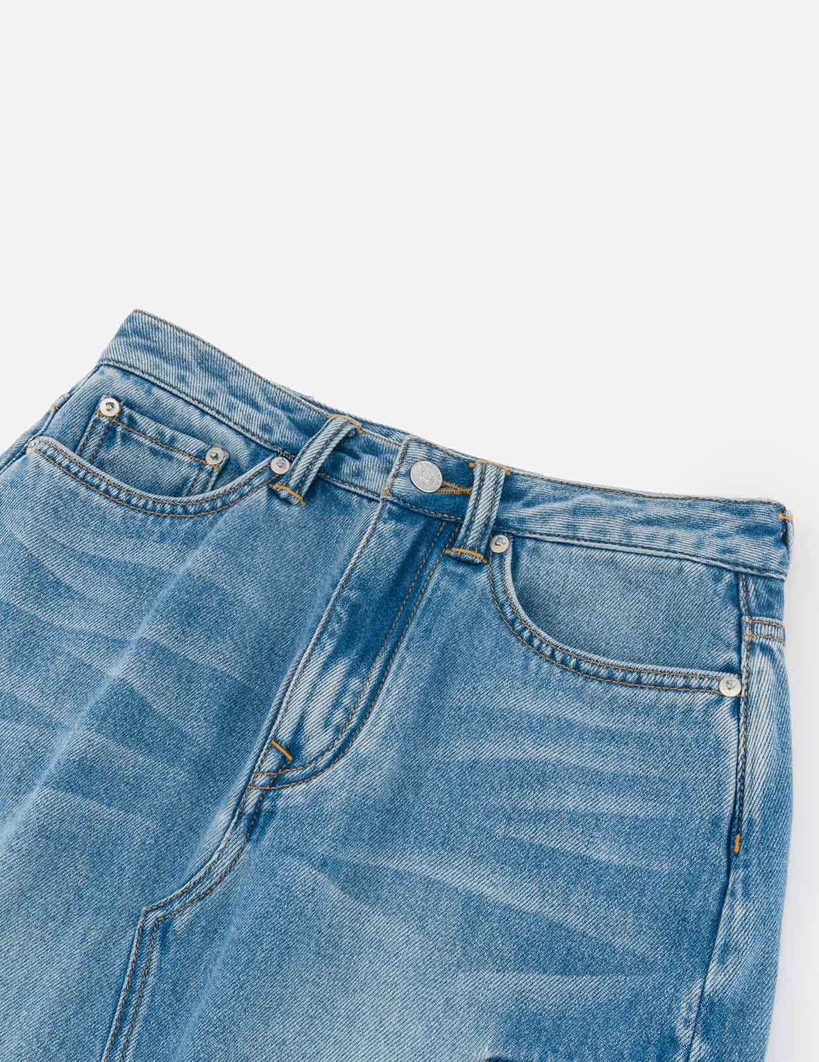 Deconstructed Inserted Seagull Embroidery Fashion Fit Denim Cargo Skirt - Image 5