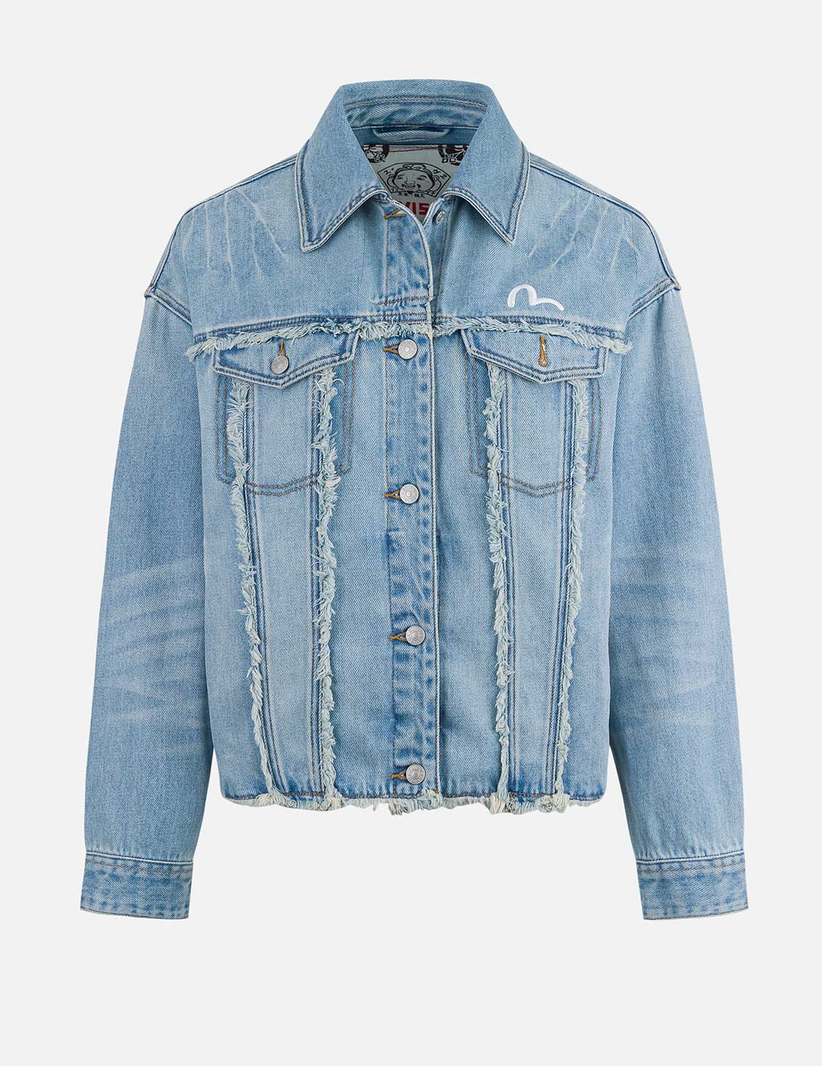 Deconstructed Logo and Seagull Embroidery Oversized Denim Jacket