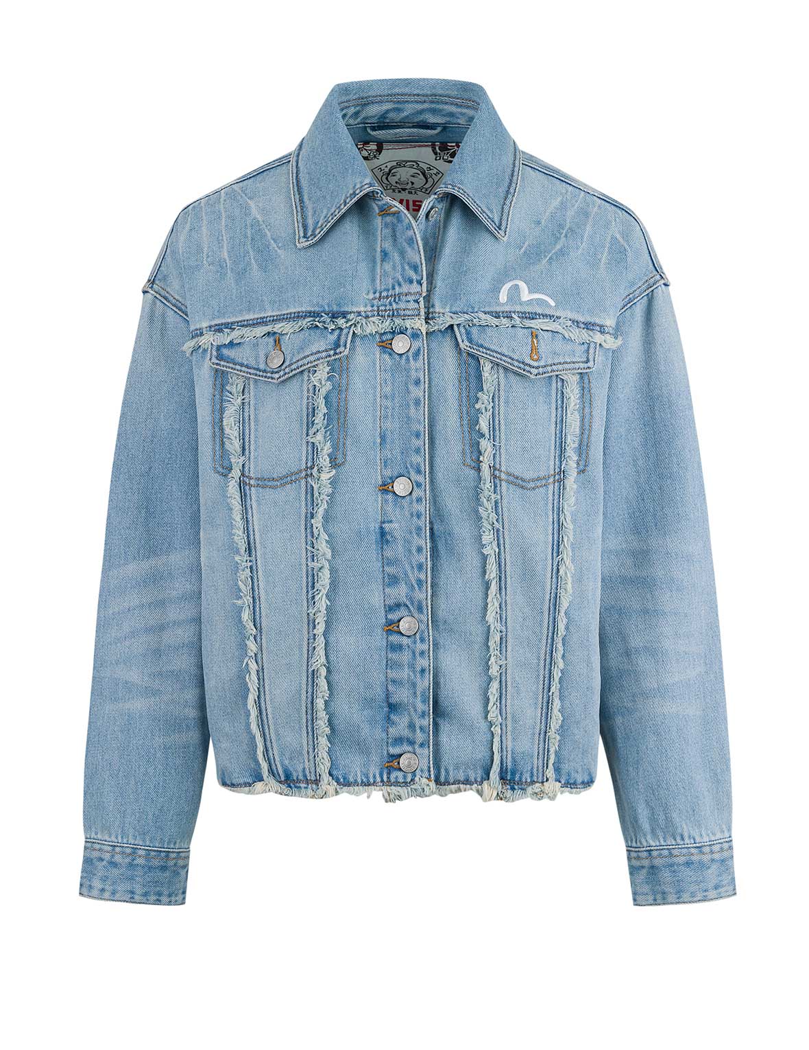 Deconstructed Logo and Seagull Embroidery Oversized Denim Jacket - Image 12