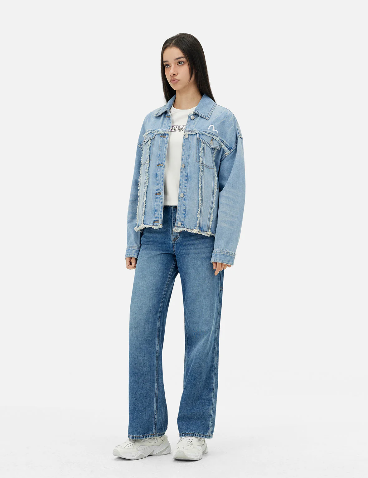 Deconstructed Logo and Seagull Embroidery Oversized Denim Jacket - Image 3