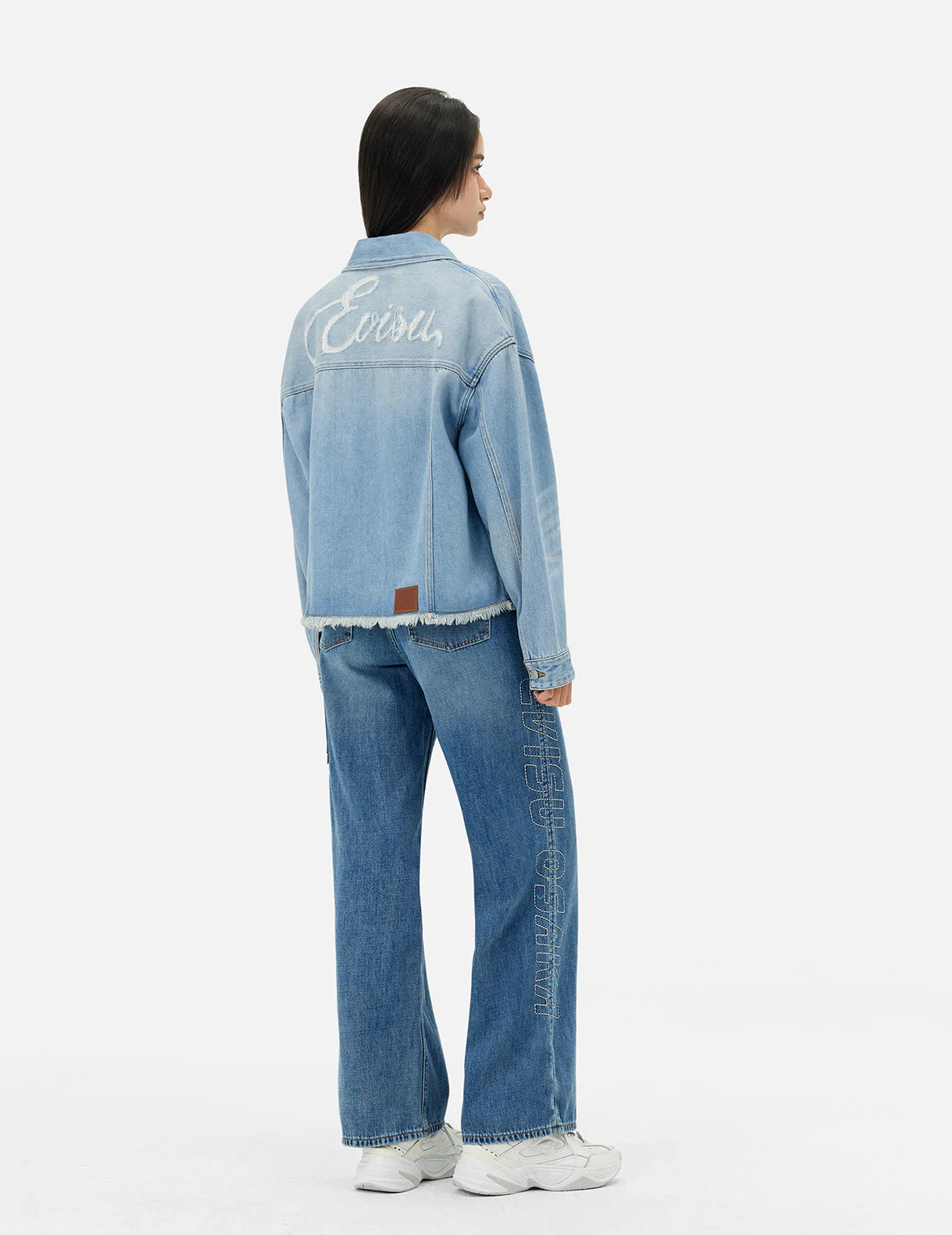 Deconstructed Logo and Seagull Embroidery Oversized Denim Jacket - Image 4