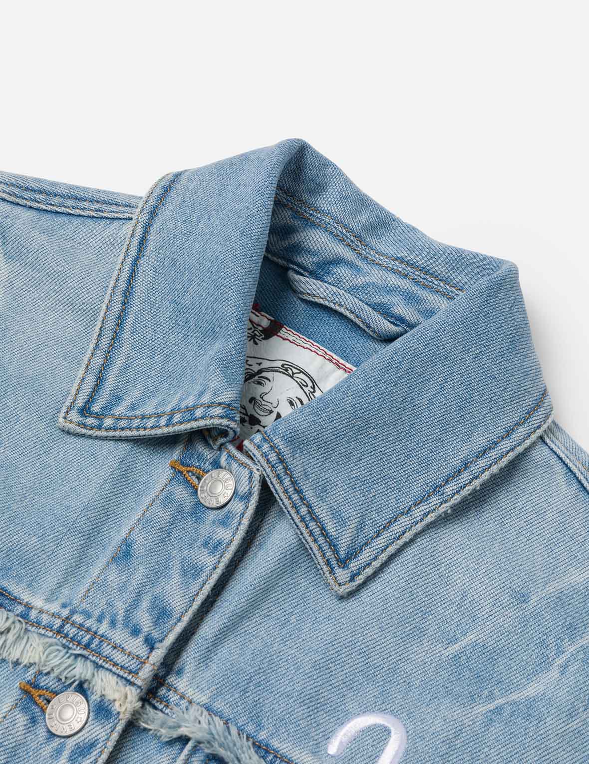Deconstructed Logo and Seagull Embroidery Oversized Denim Jacket - Image 5