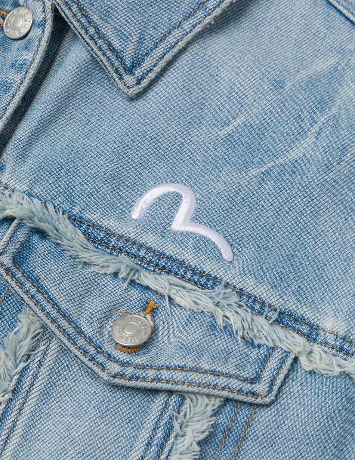Deconstructed Logo and Seagull Embroidery Oversized Denim Jacket - Image 7