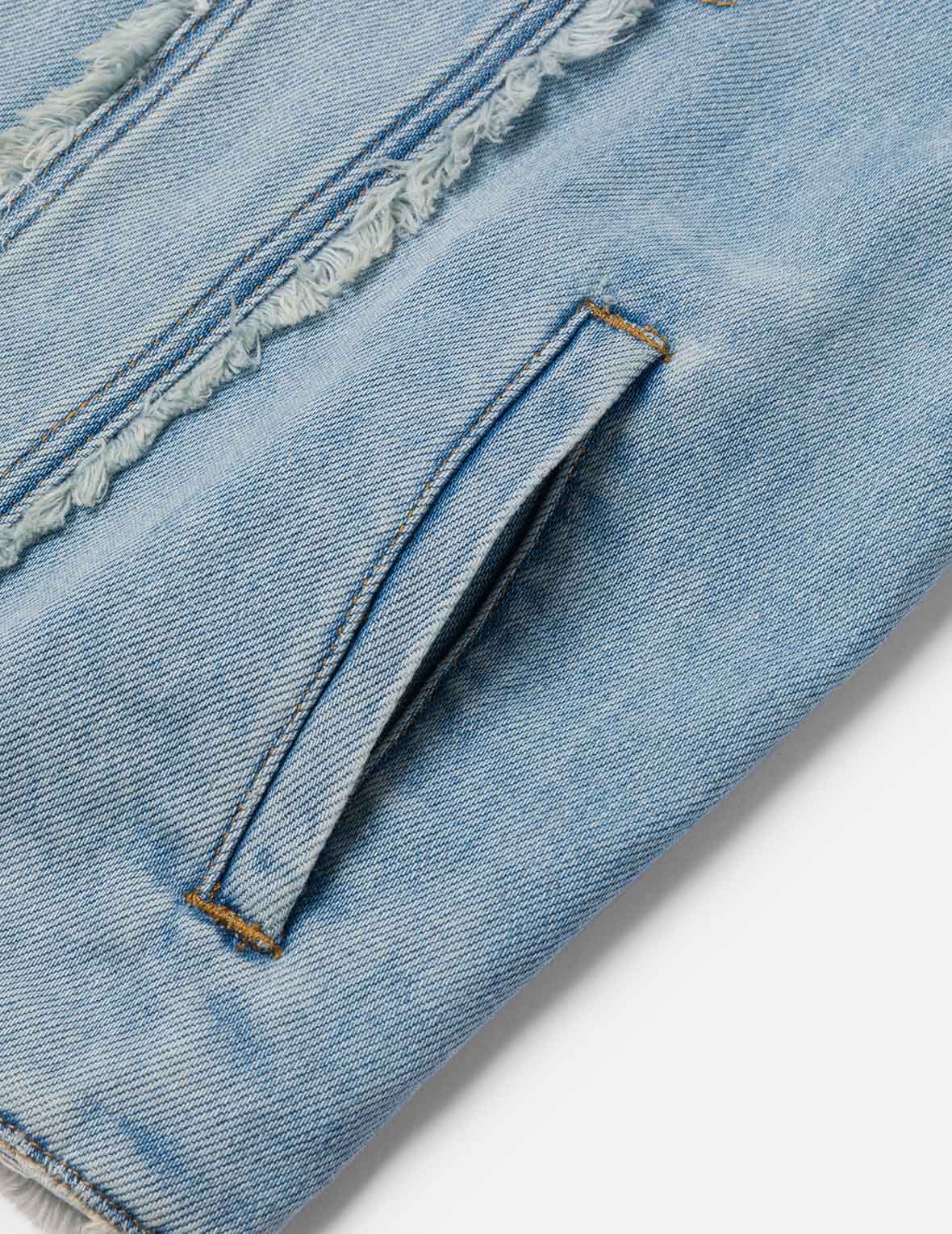 Deconstructed Logo and Seagull Embroidery Oversized Denim Jacket - Image 8