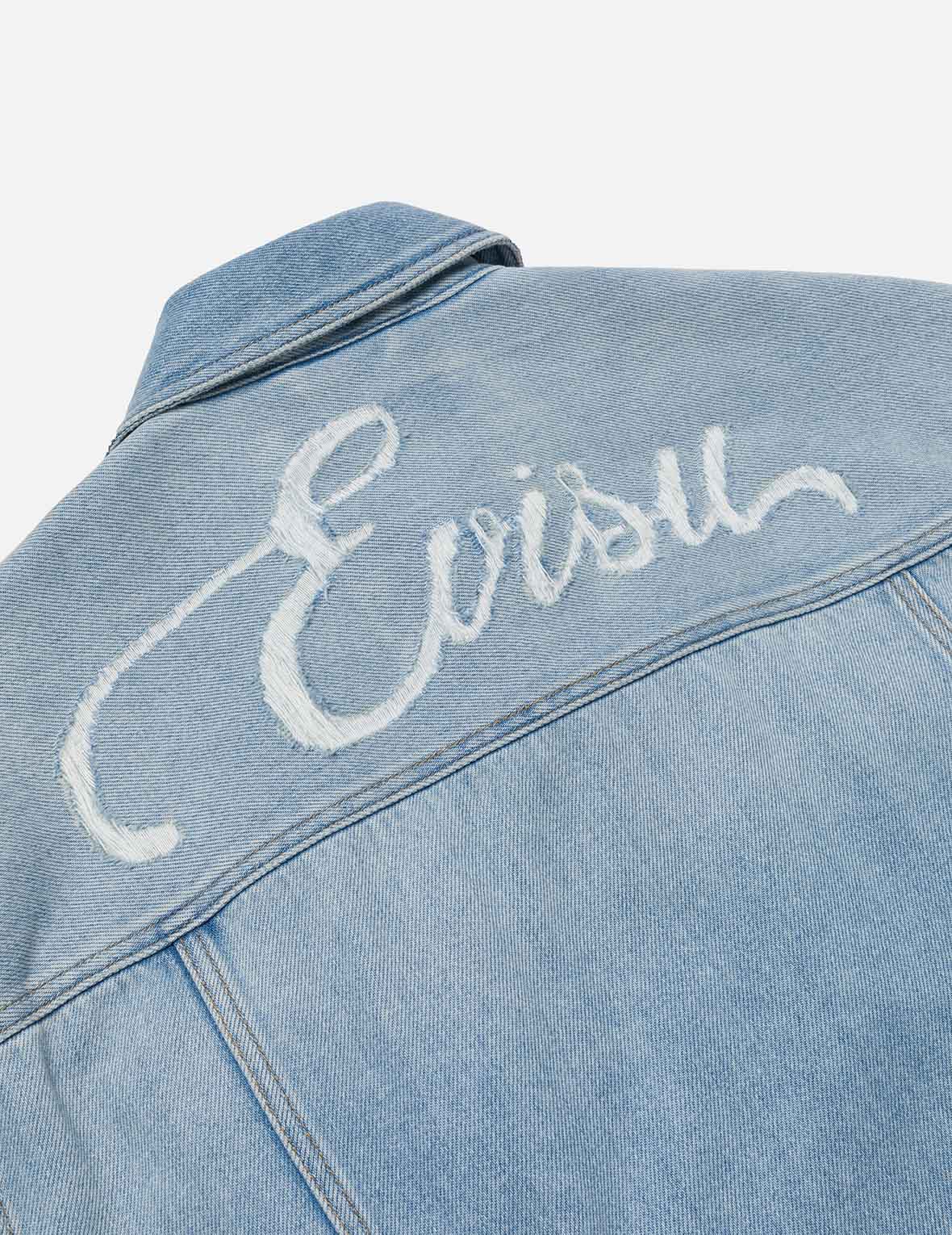 Deconstructed Logo and Seagull Embroidery Oversized Denim Jacket - Image 9