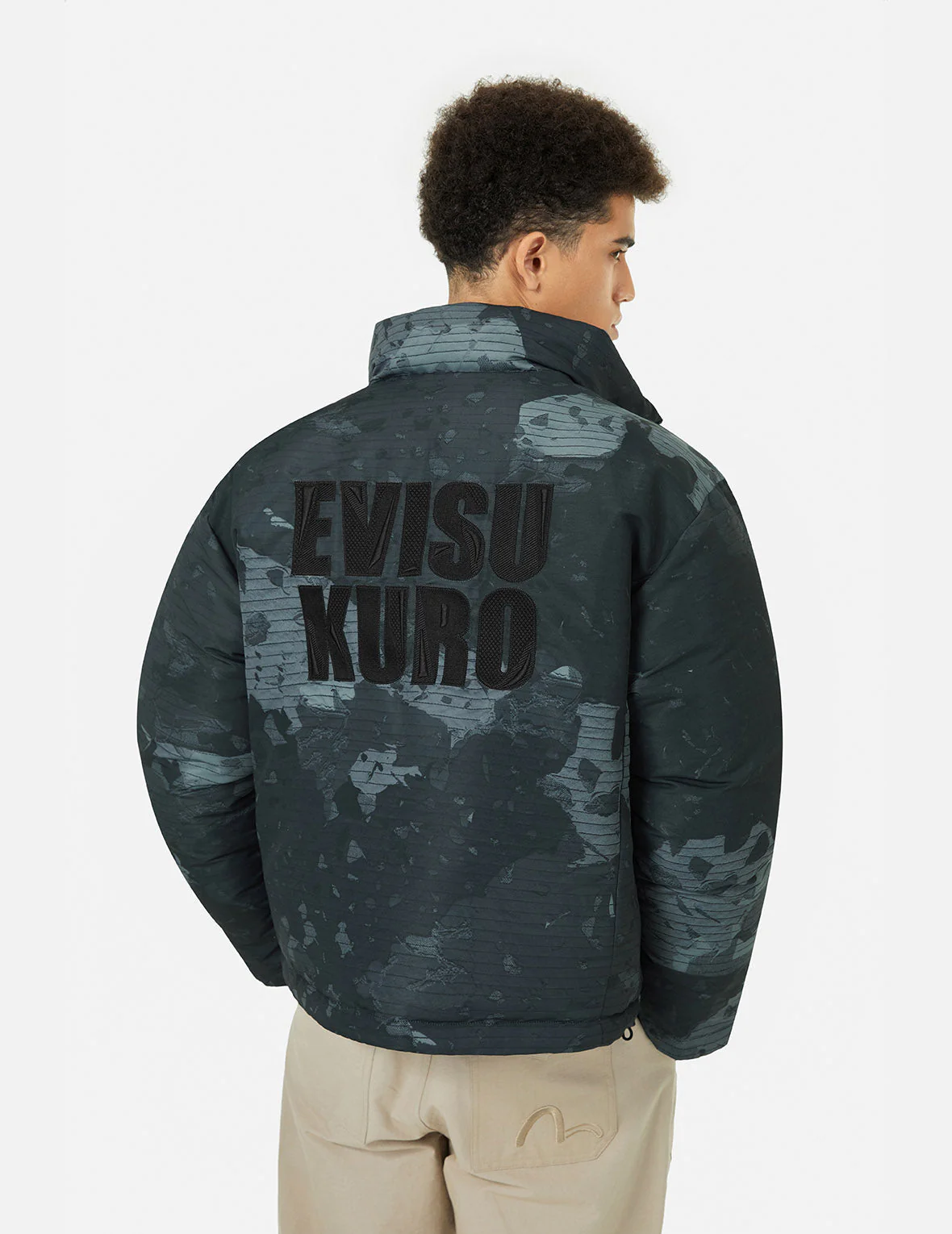 Deconstructed Print and Logo Embroidery Relax Fit Down Jacket - Image 5