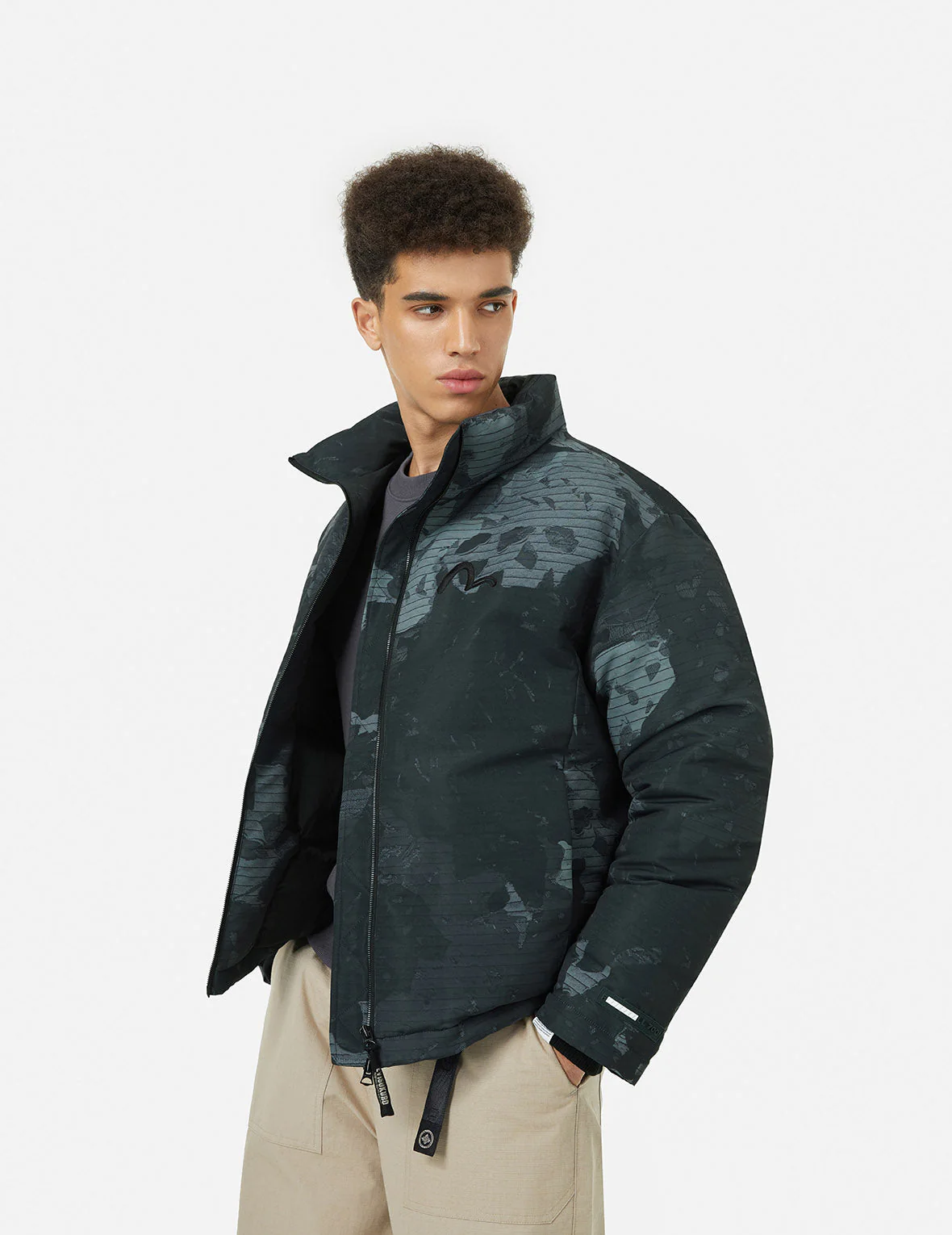 Deconstructed Print and Logo Embroidery Relax Fit Down Jacket - Image 6