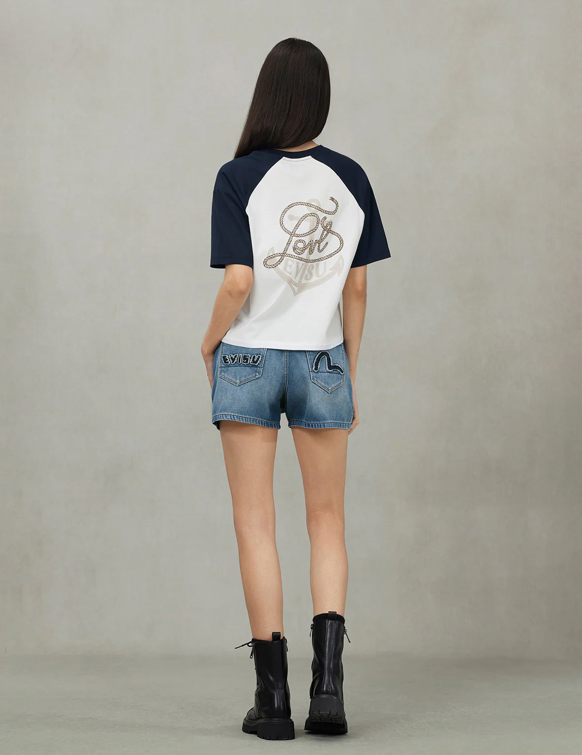 Deconstructed Seagull and Logo Applique Relax Fit Denim Shorts - Image 4