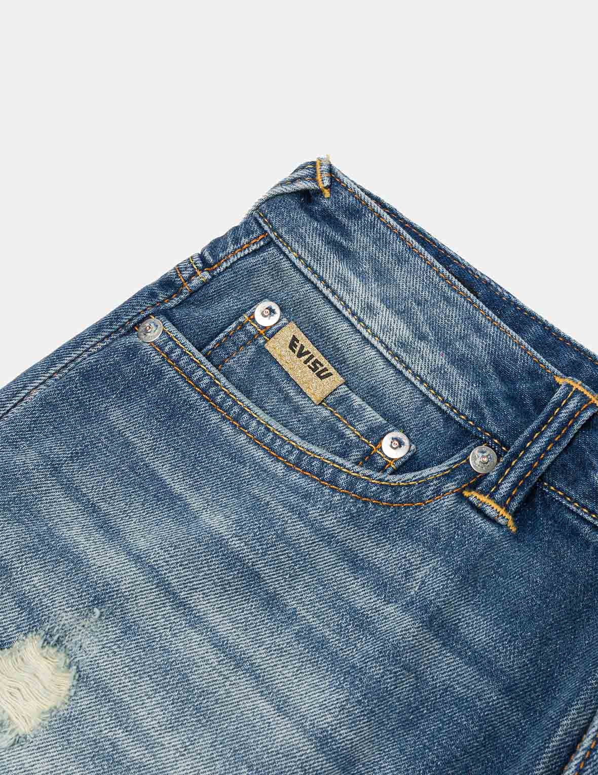 Deconstructed Seagull and Logo Applique Relax Fit Denim Shorts - Image 9