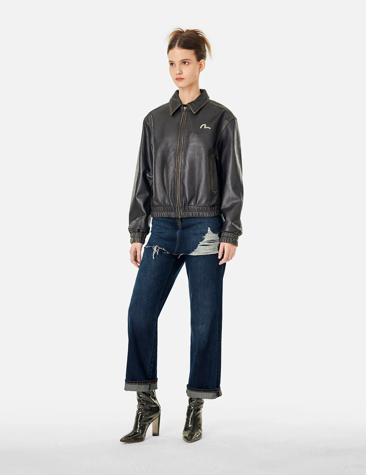 Deconstructed Seagull Embossed Fashion Fit Skirt-Jeans - Image 12