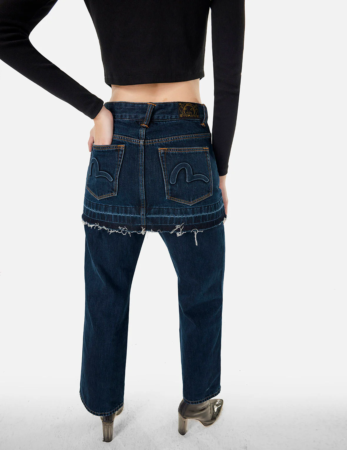 Deconstructed Seagull Embossed Fashion Fit Skirt-Jeans - Image 13