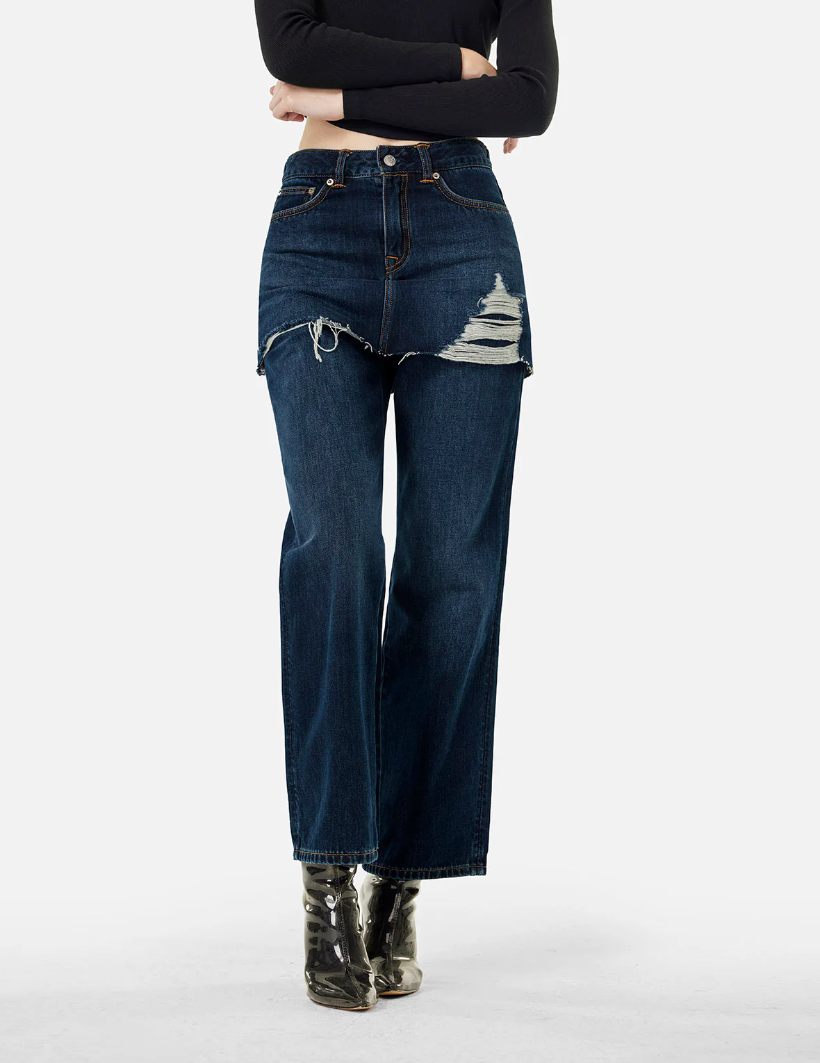 Deconstructed Seagull Embossed Fashion Fit Skirt-Jeans - Image 14