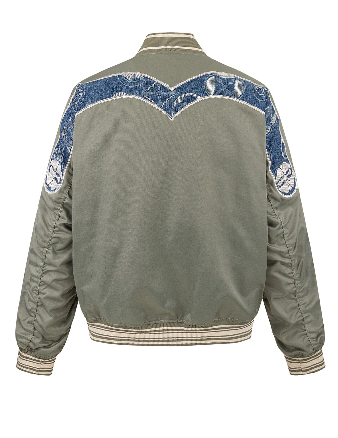 Denim Inserted Daicock with Kamon Embroidery Regular Fit Bomber Jacket - Image 10