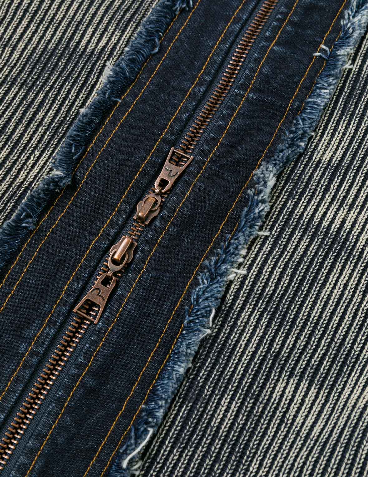 Denim Panelled Fashion Fit Zip-Up Cardigan - Image 10