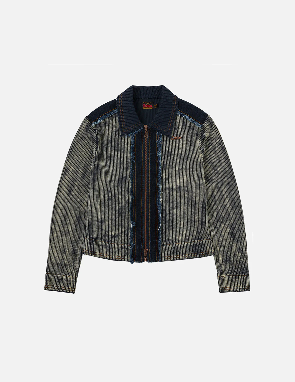 Denim Panelled Fashion Fit Zip-Up Cardigan - Image 3