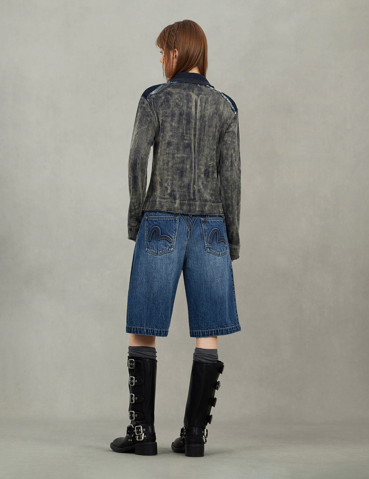 Denim Panelled Fashion Fit Zip-Up Cardigan - Image 6
