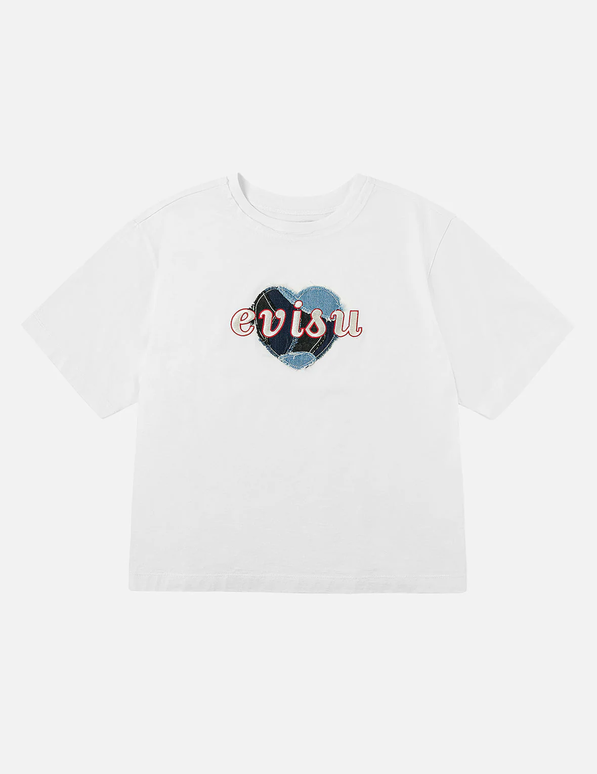 Denim Patchwork Heart and Logo Embroidery Drop Shoulder T-Shirt - Image 3
