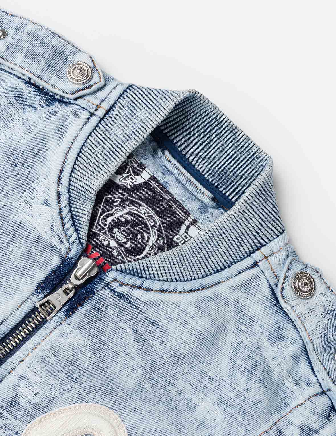 Detachable Distressed Denim Bomber Jacket - Image 10