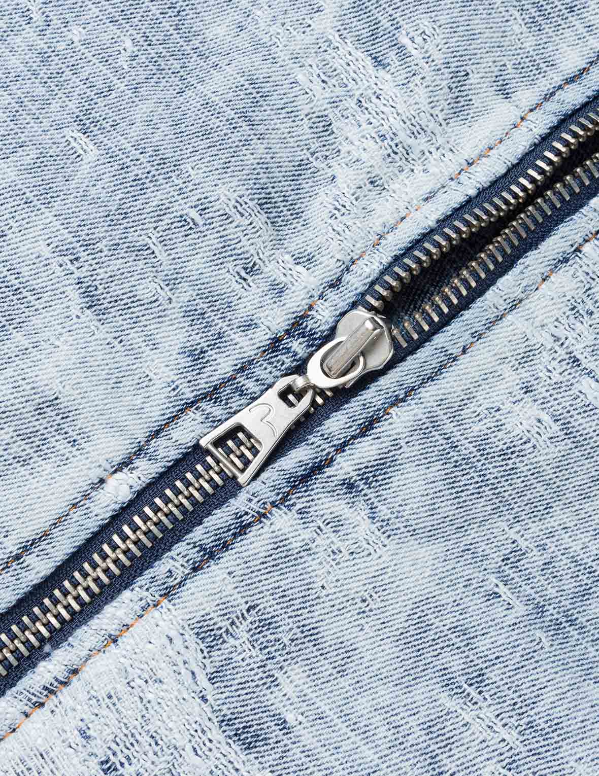 Detachable Distressed Denim Bomber Jacket - Image 11
