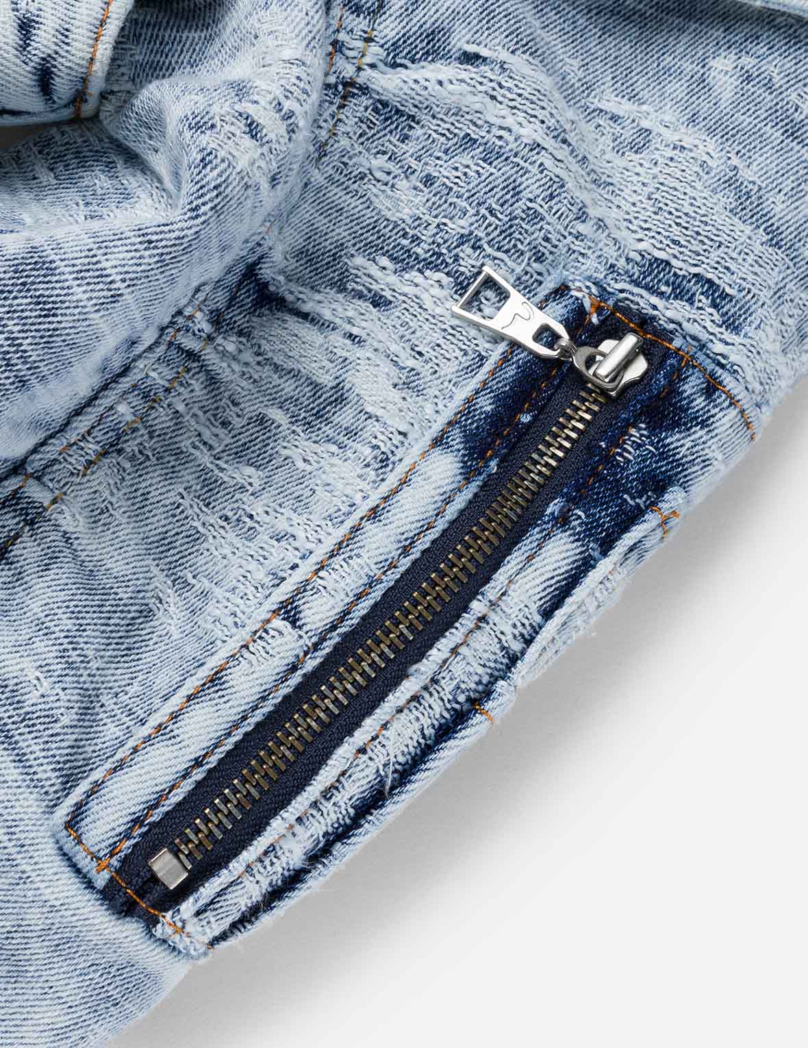 Detachable Distressed Denim Bomber Jacket - Image 13