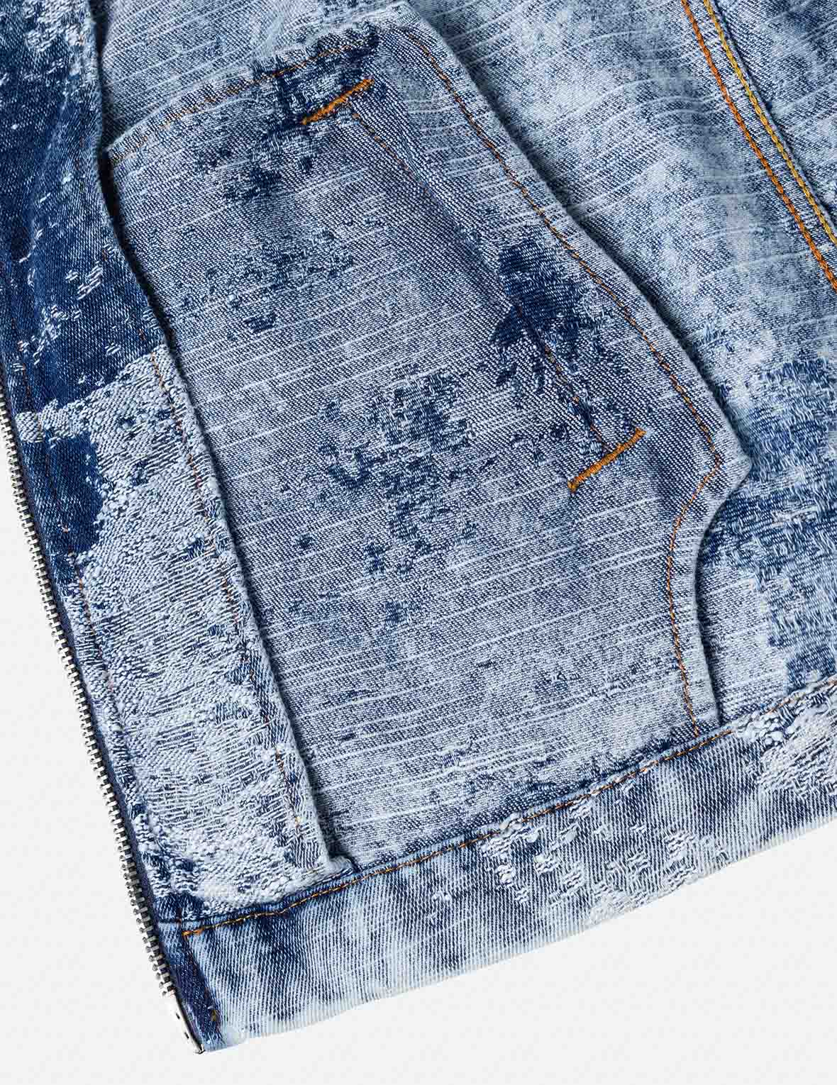 Detachable Distressed Denim Bomber Jacket - Image 15