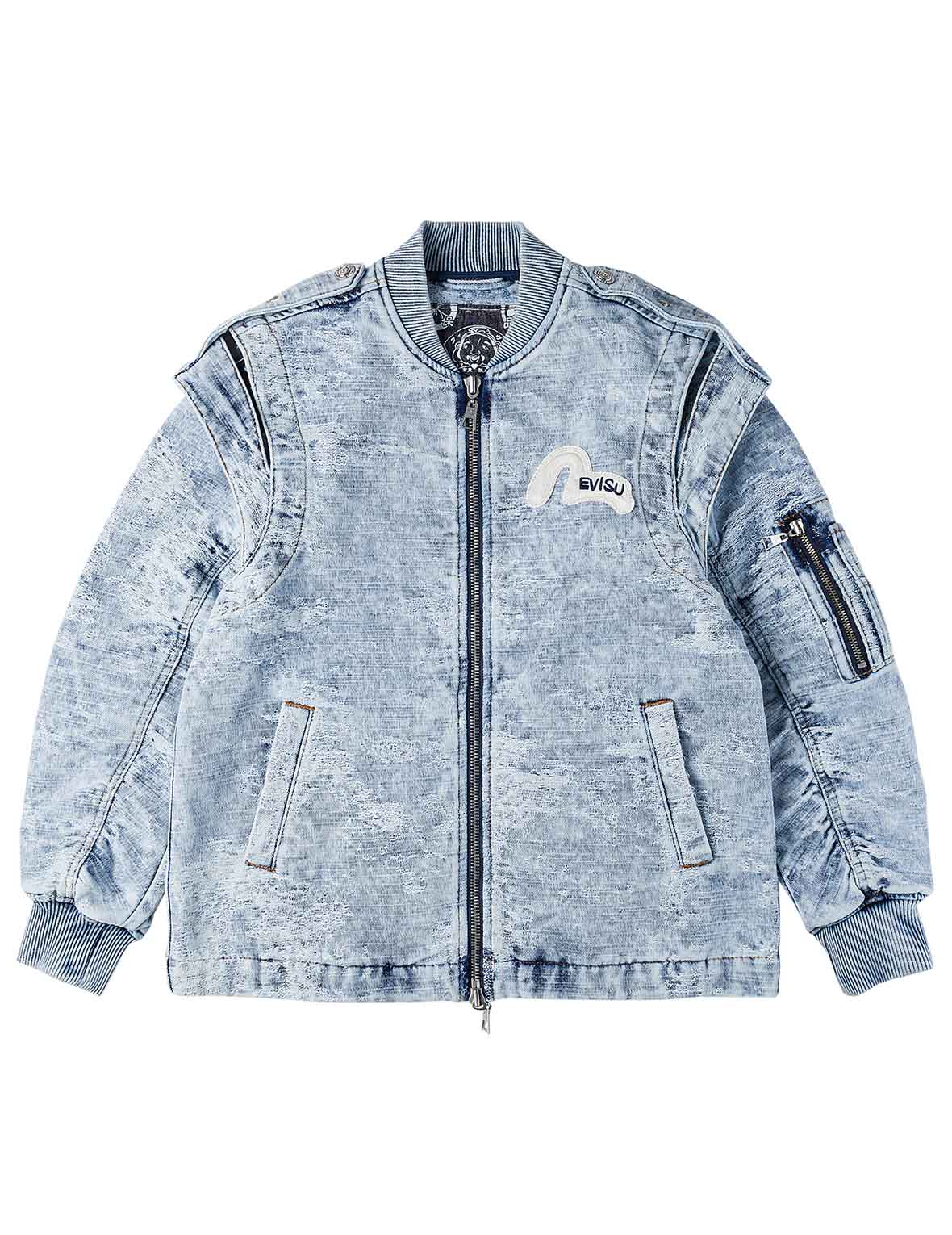 Detachable Distressed Denim Bomber Jacket - Image 17