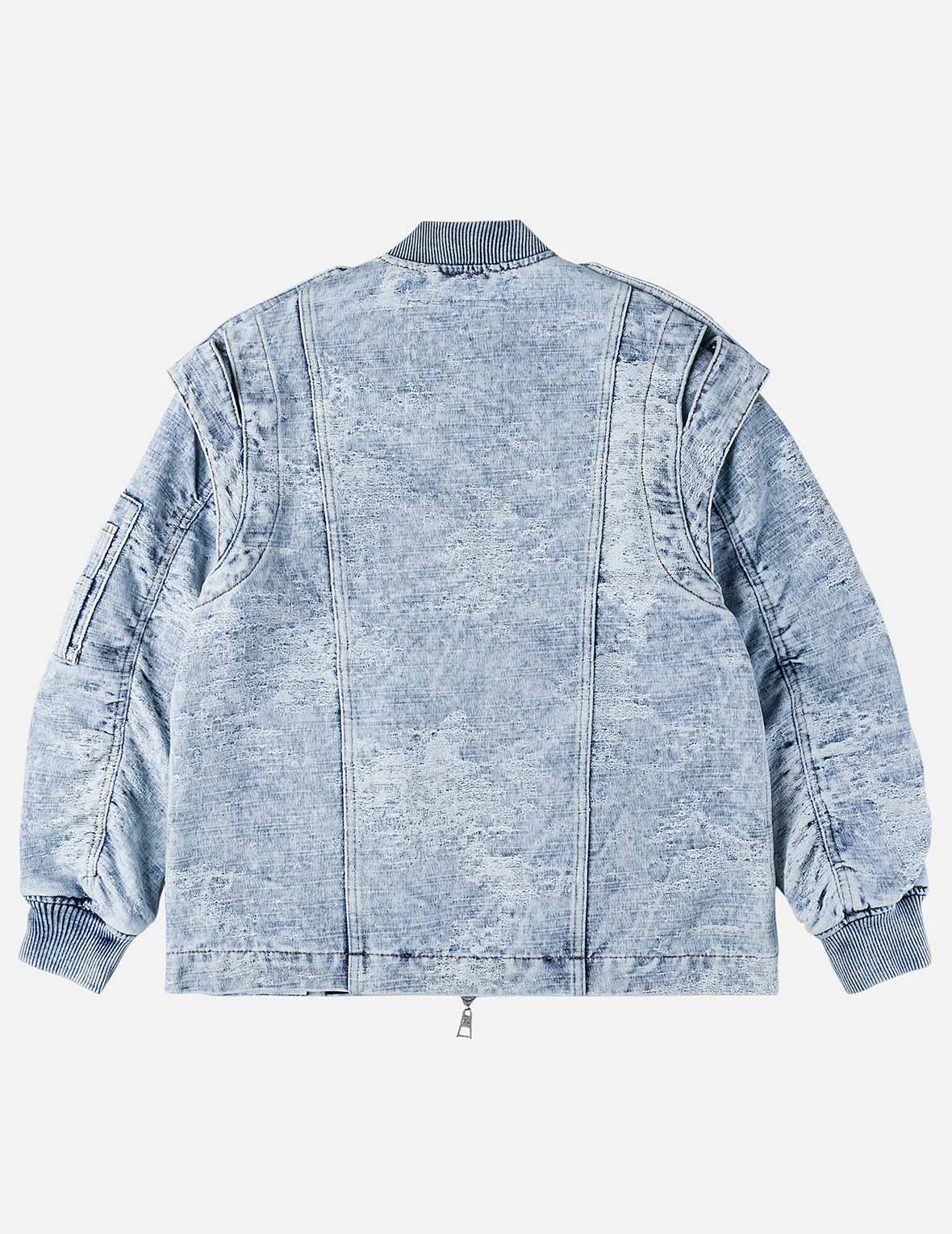 Detachable Distressed Denim Bomber Jacket - Image 4