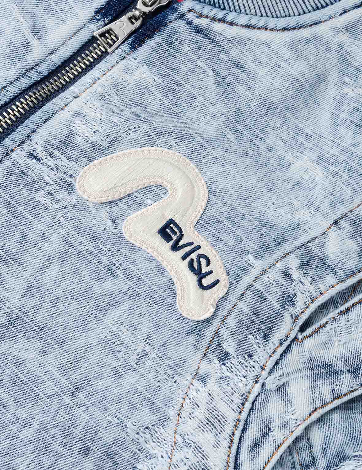 Detachable Distressed Denim Bomber Jacket - Image 7