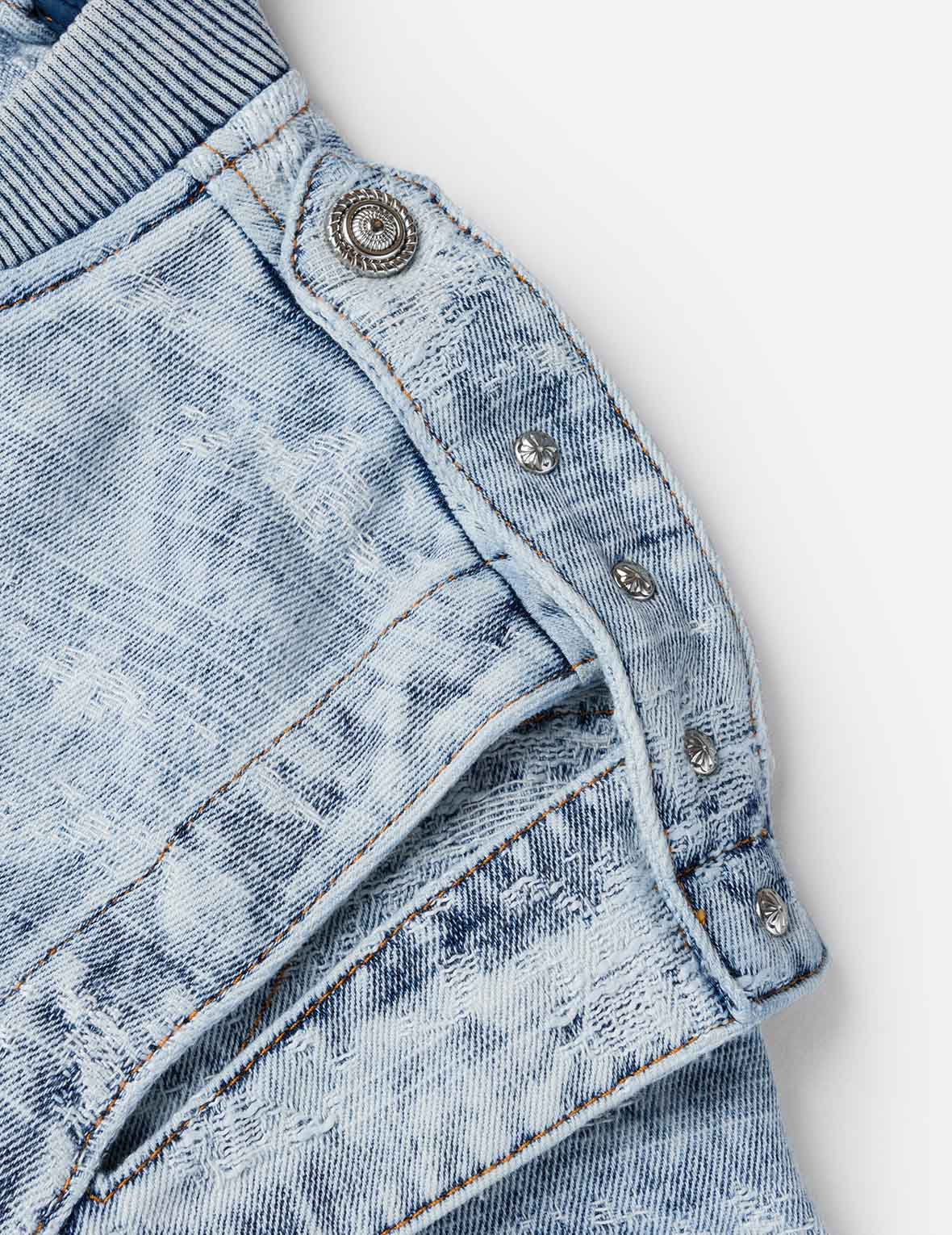 Detachable Distressed Denim Bomber Jacket - Image 8