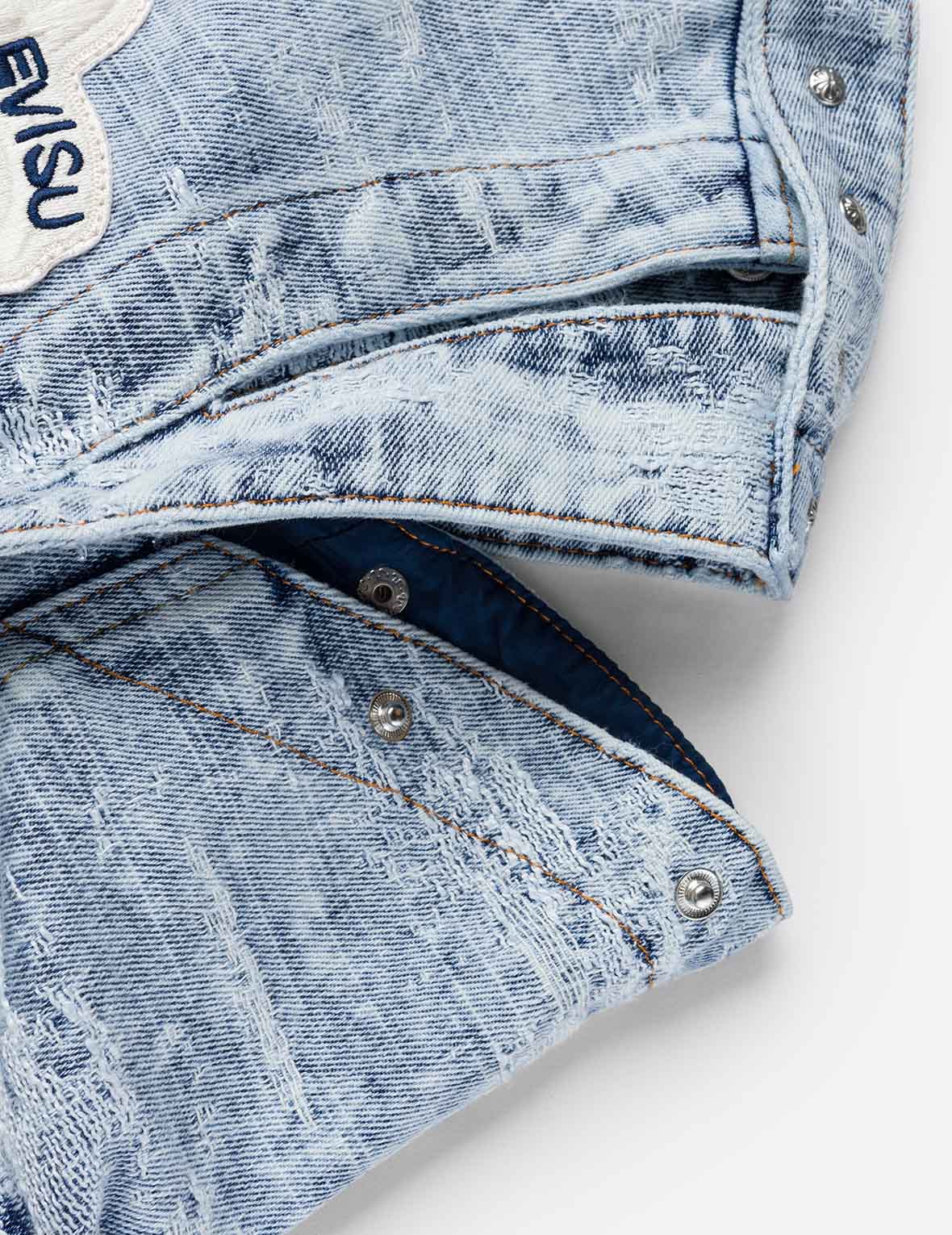 Detachable Distressed Denim Bomber Jacket - Image 9