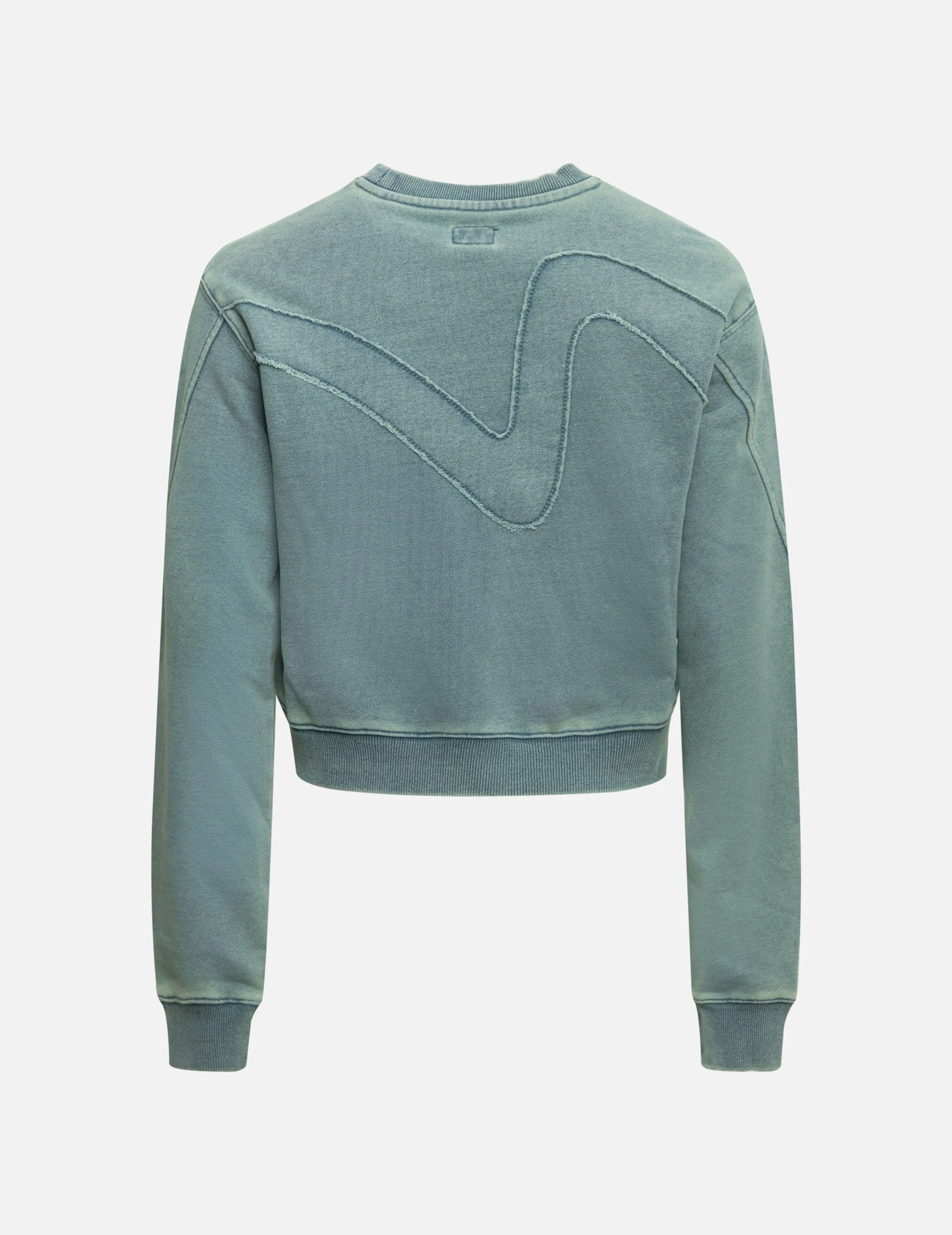 Distressed Appliqué Embroidery Washed Fashion Fit Cropped Sweatshirt - Image 2