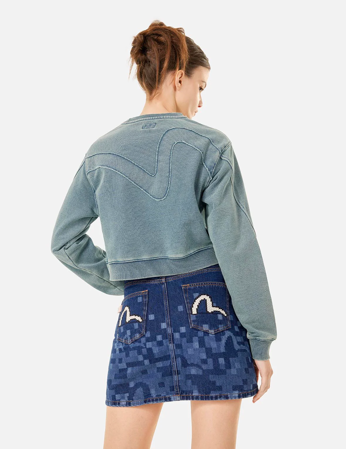 Distressed Appliqué Embroidery Washed Fashion Fit Cropped Sweatshirt - Image 5