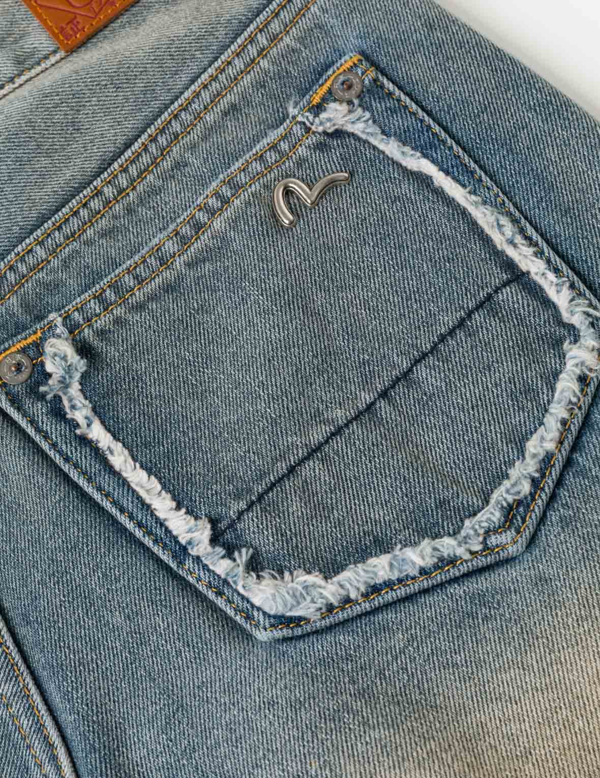 Distressed Denim Shorts with Printed Pocket Lining - Image 9
