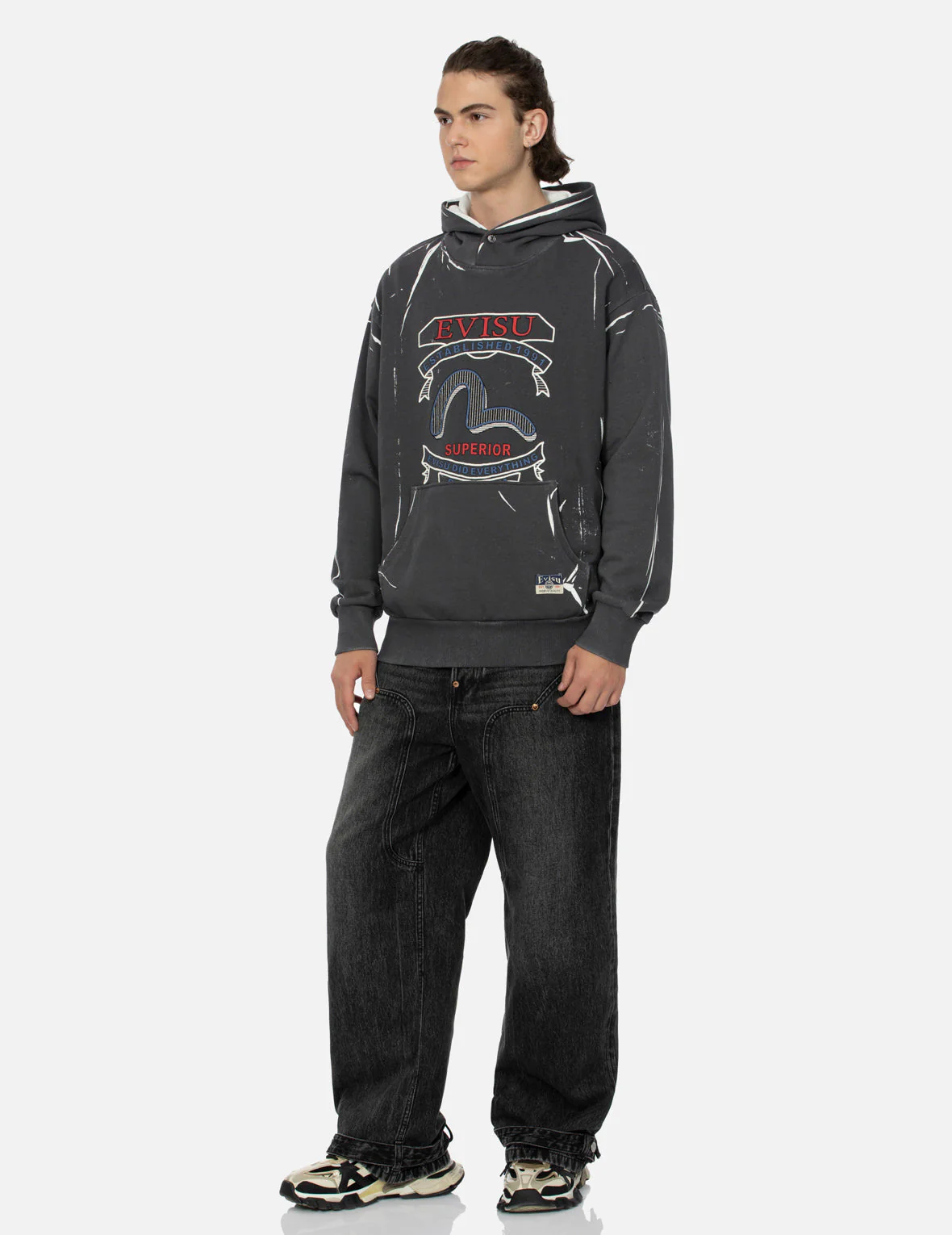 Distressed Edges Inserted Daicock Baggy Jeans - Image 4