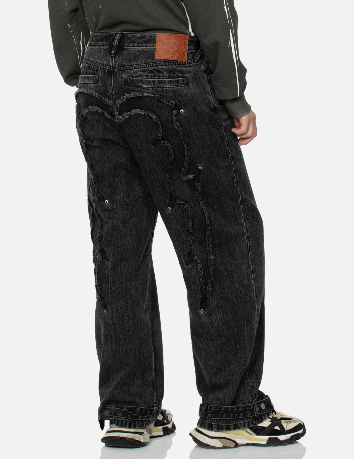 Distressed Edges Inserted Daicock Baggy Jeans - Image 7