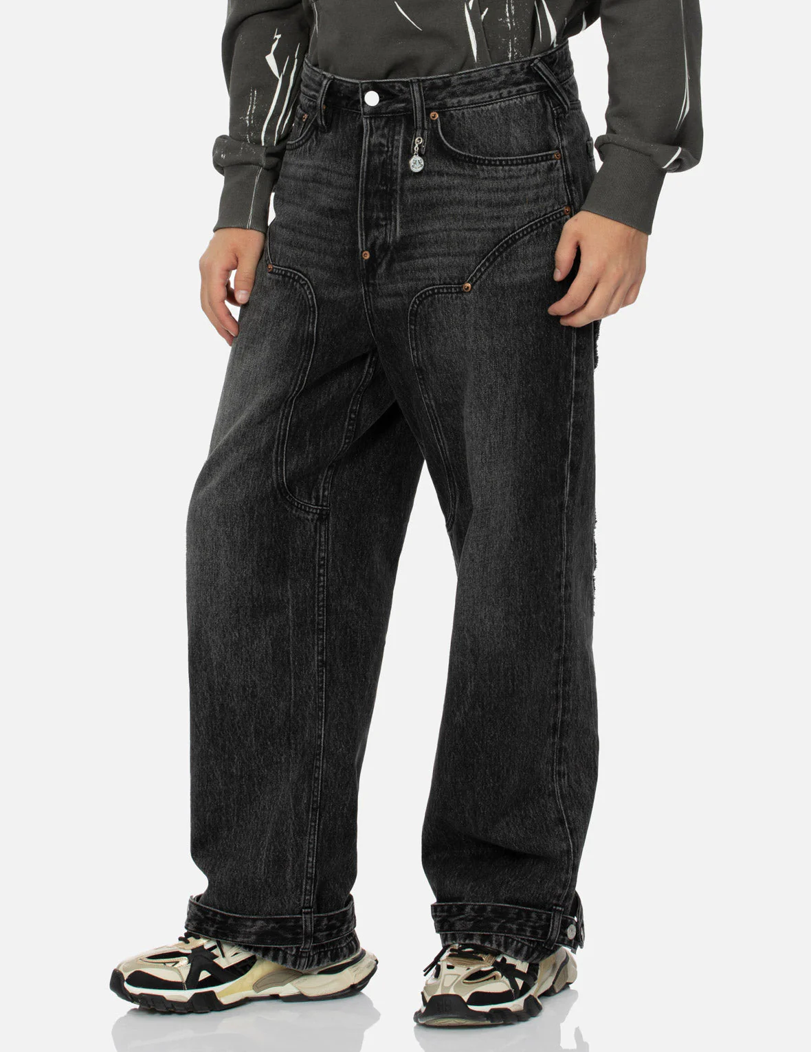 Distressed Edges Inserted Daicock Baggy Jeans - Image 8