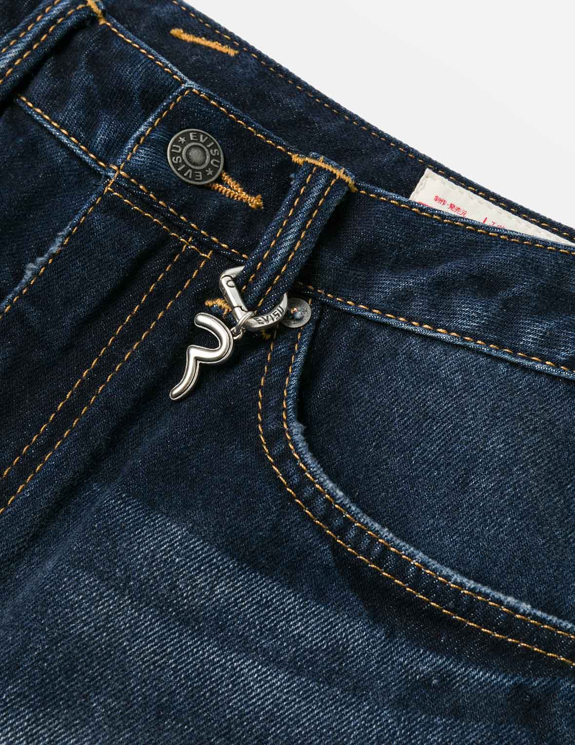 Distressed Kamon and Seagull Appliqué Embroidery Fashion Fit Denim Shorts - Image 9