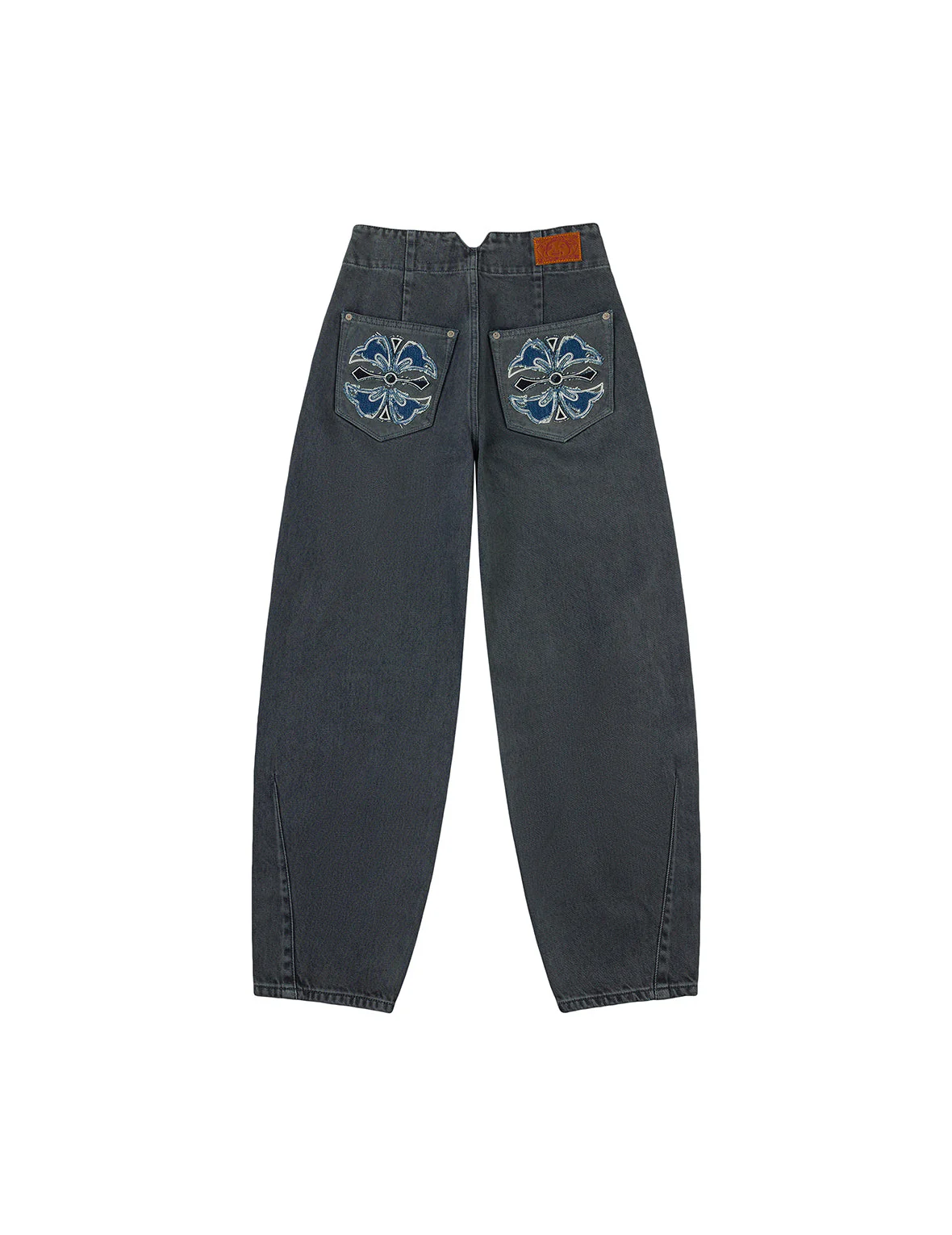 Distressed Kamon Appliqué Embroidery Balloon Fit Jeans - Image 12
