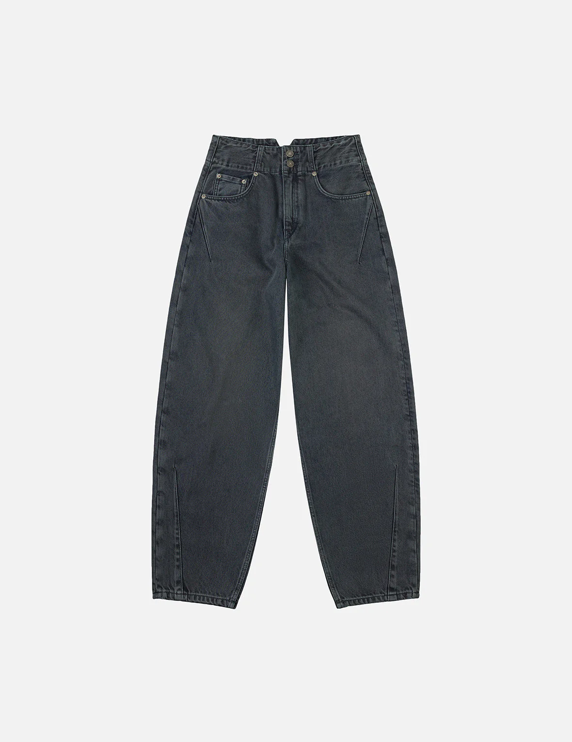 Distressed Kamon Appliqué Embroidery Balloon Fit Jeans - Image 4