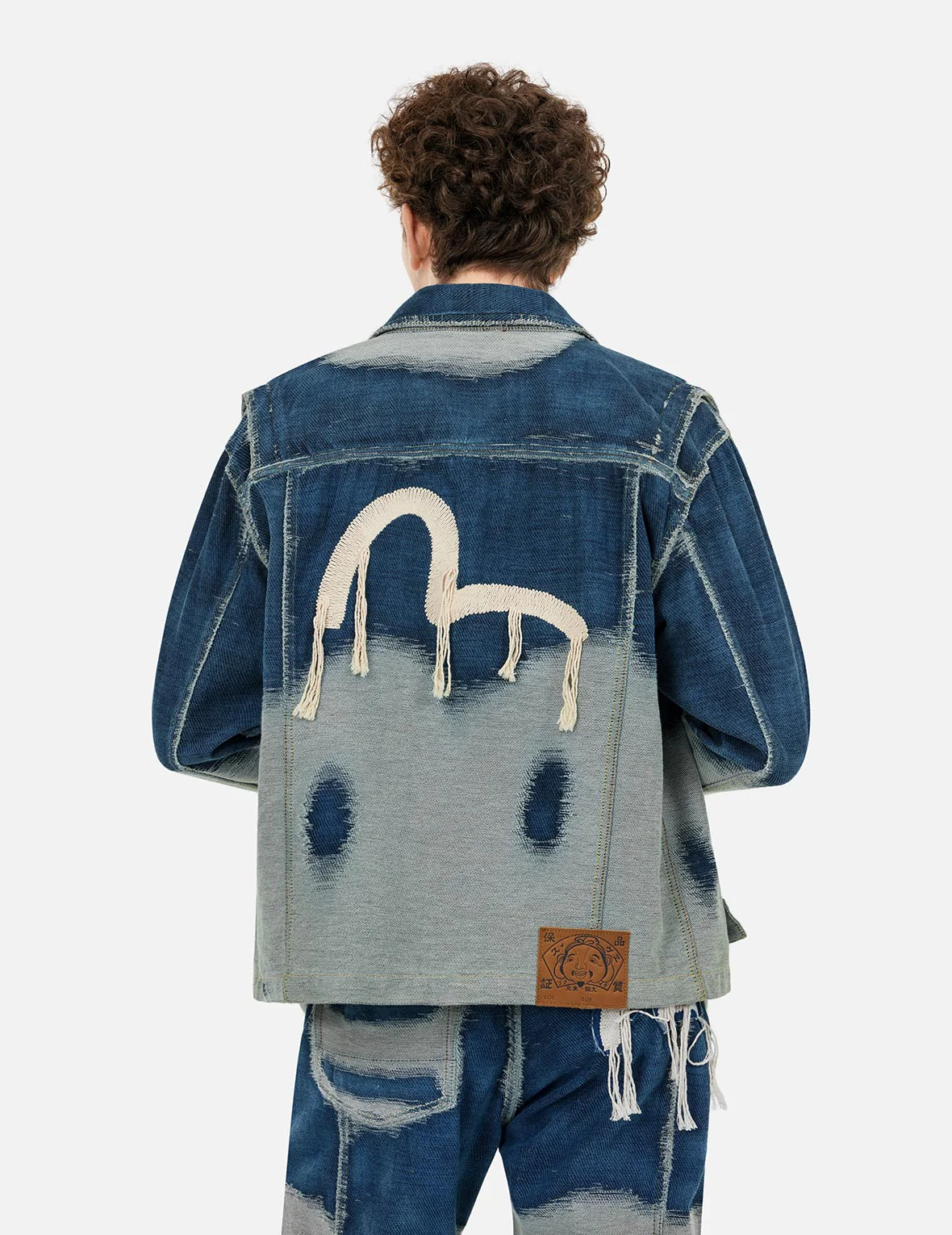 Distressed Logo and Seagull Embroidery Relax Fit Denim Jacket - Image 4