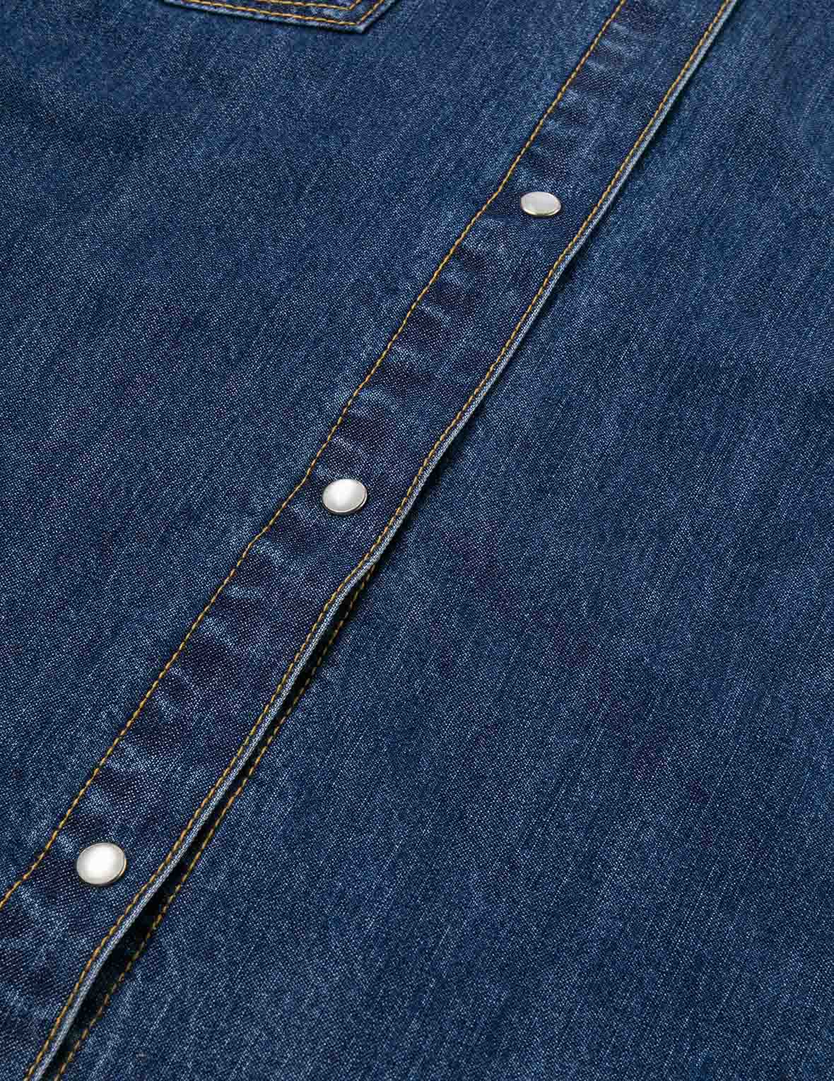 Distressed Logo Appliqué Embroidery Relax Fit Denim Shirt - Image 10