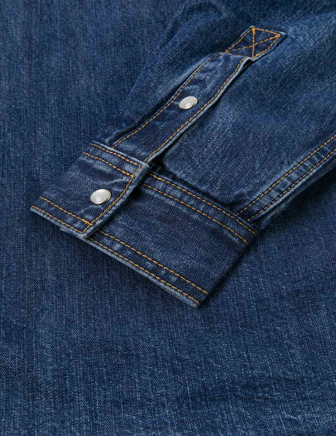 Distressed Logo Appliqué Embroidery Relax Fit Denim Shirt - Image 11