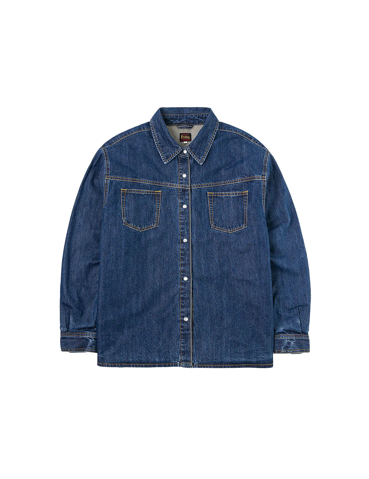 Distressed Logo Appliqué Embroidery Relax Fit Denim Shirt - Image 2