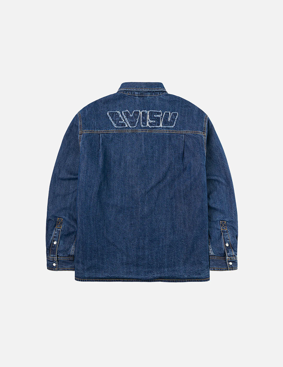 Distressed Logo Appliqué Embroidery Relax Fit Denim Shirt - Image 3