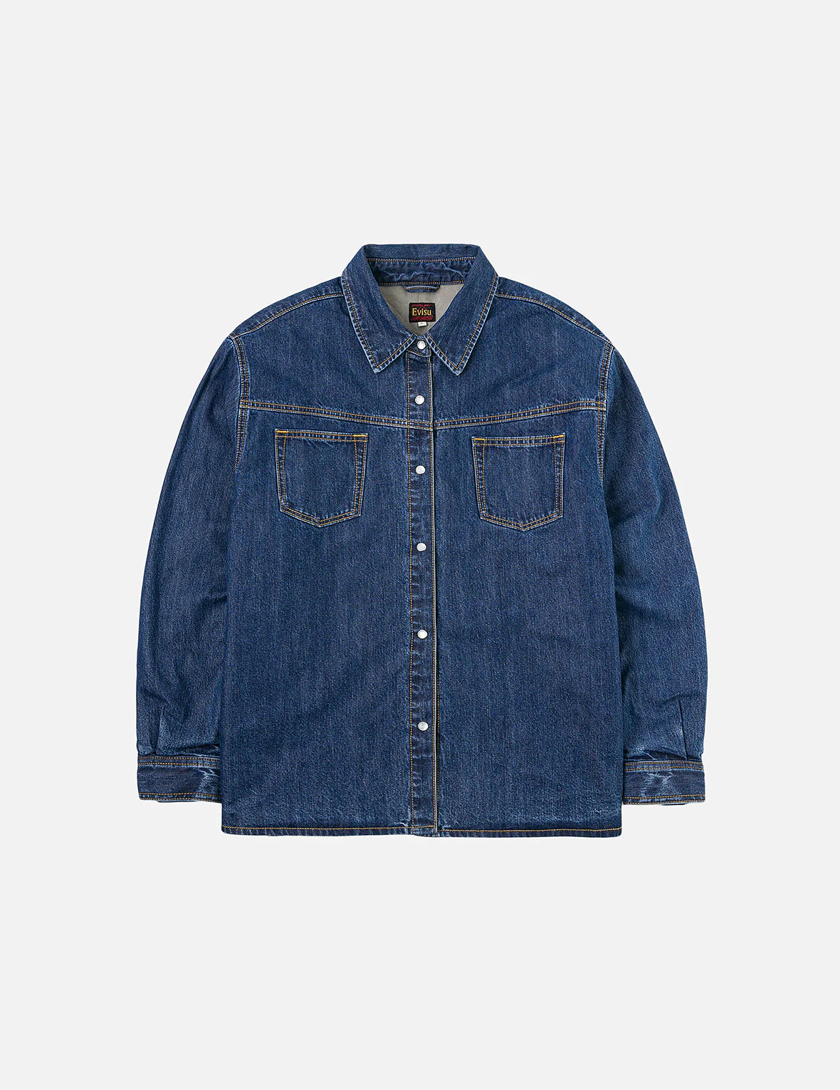 Distressed Logo Appliqué Embroidery Relax Fit Denim Shirt - Image 4