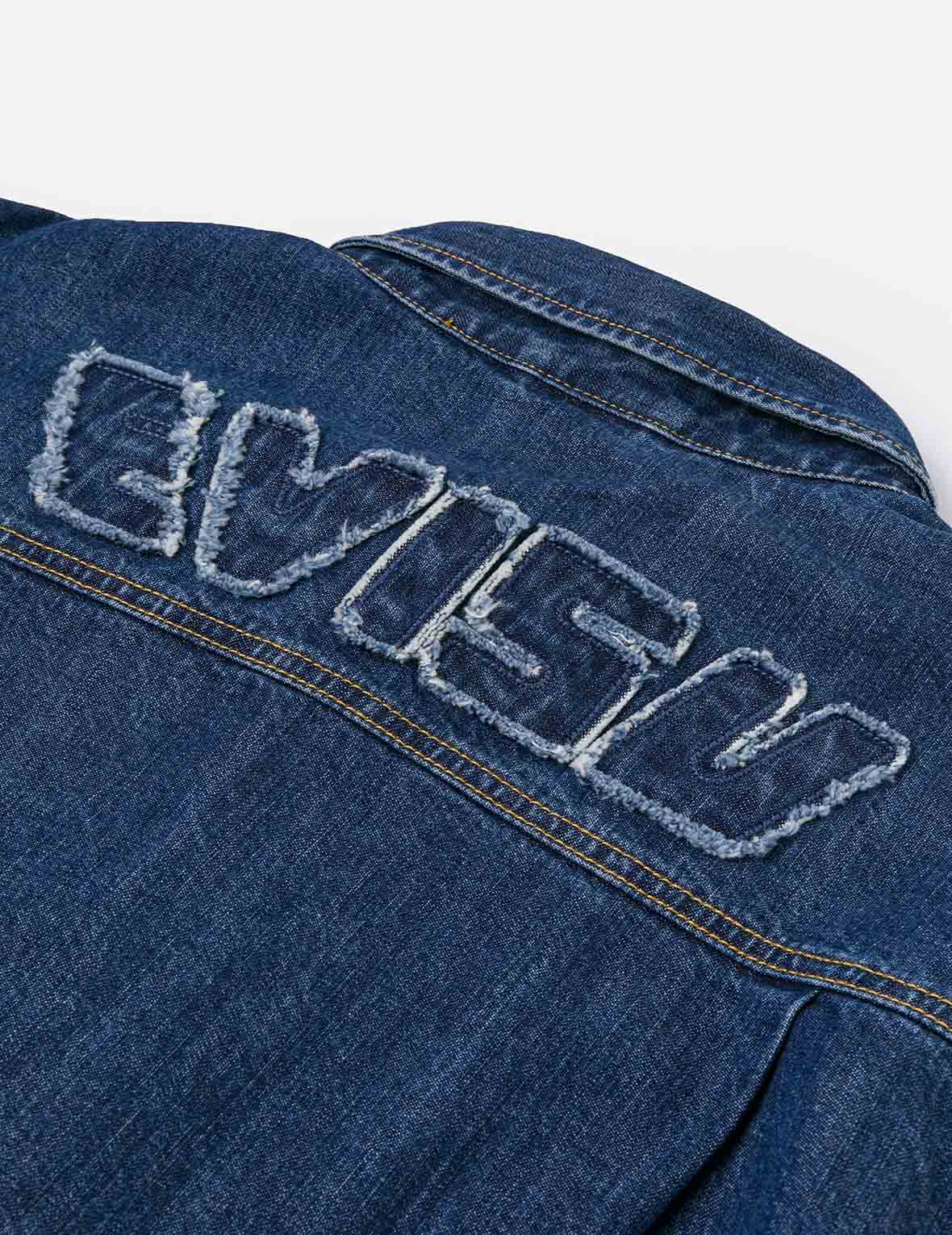 Distressed Logo Appliqué Embroidery Relax Fit Denim Shirt - Image 7